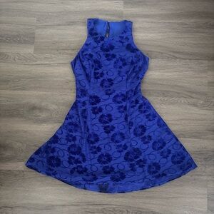 Roberta Bridal Cobalt Blue Floral A-Line Mini Dress